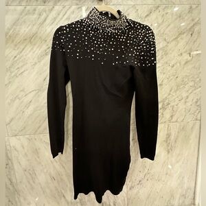 Black Dress with Pearl Neck